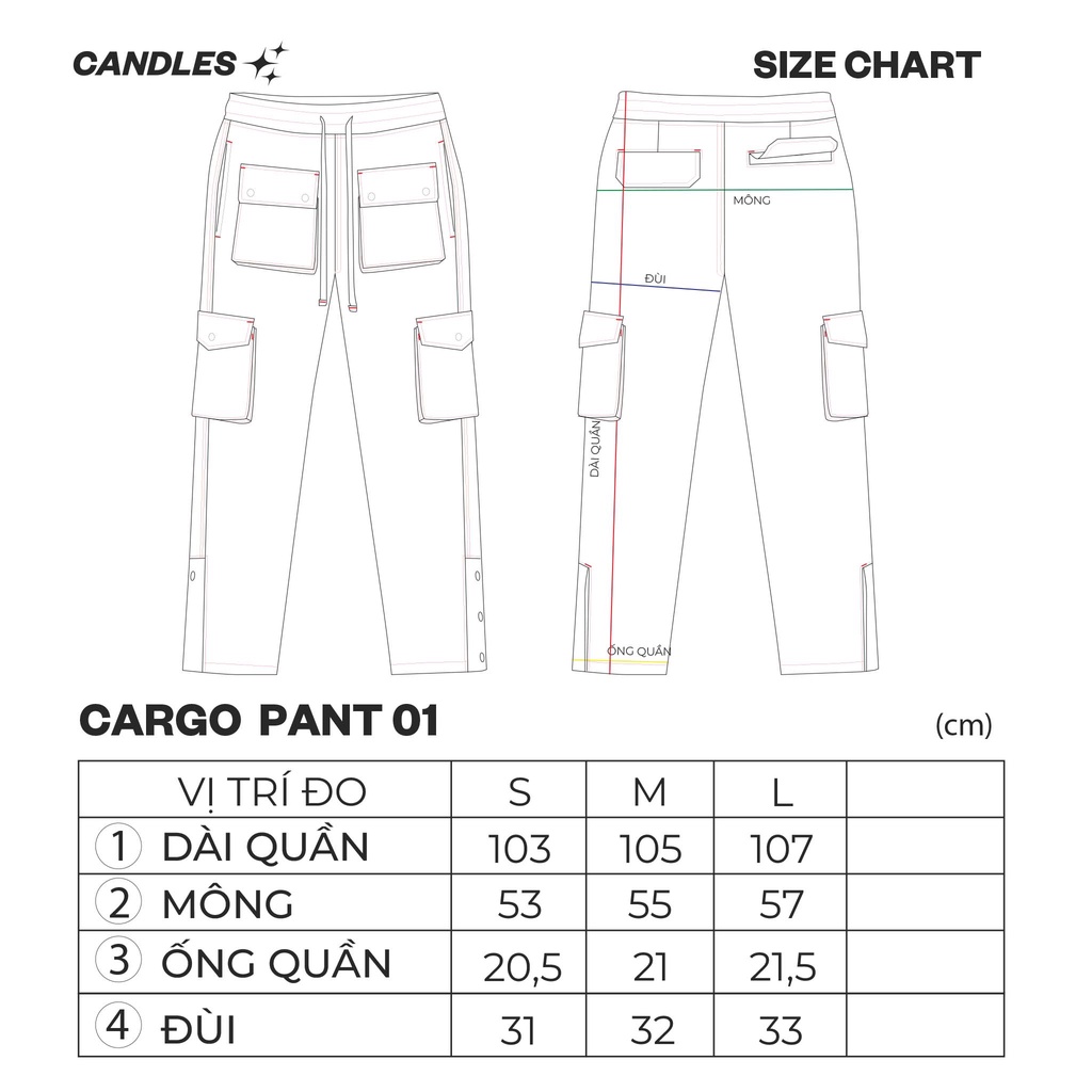 Quần túi hộp nam nữ CANDLES 01 V2 chi tiết cúc ở gấu quần chất liệu kaki