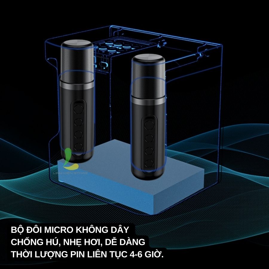 Loa Bluetooth Karaoke HOSAN YS207 (YS-207) chất liệu nhựa cao cấp kèm 2 micro không dây nhẹ hơi dễ hát