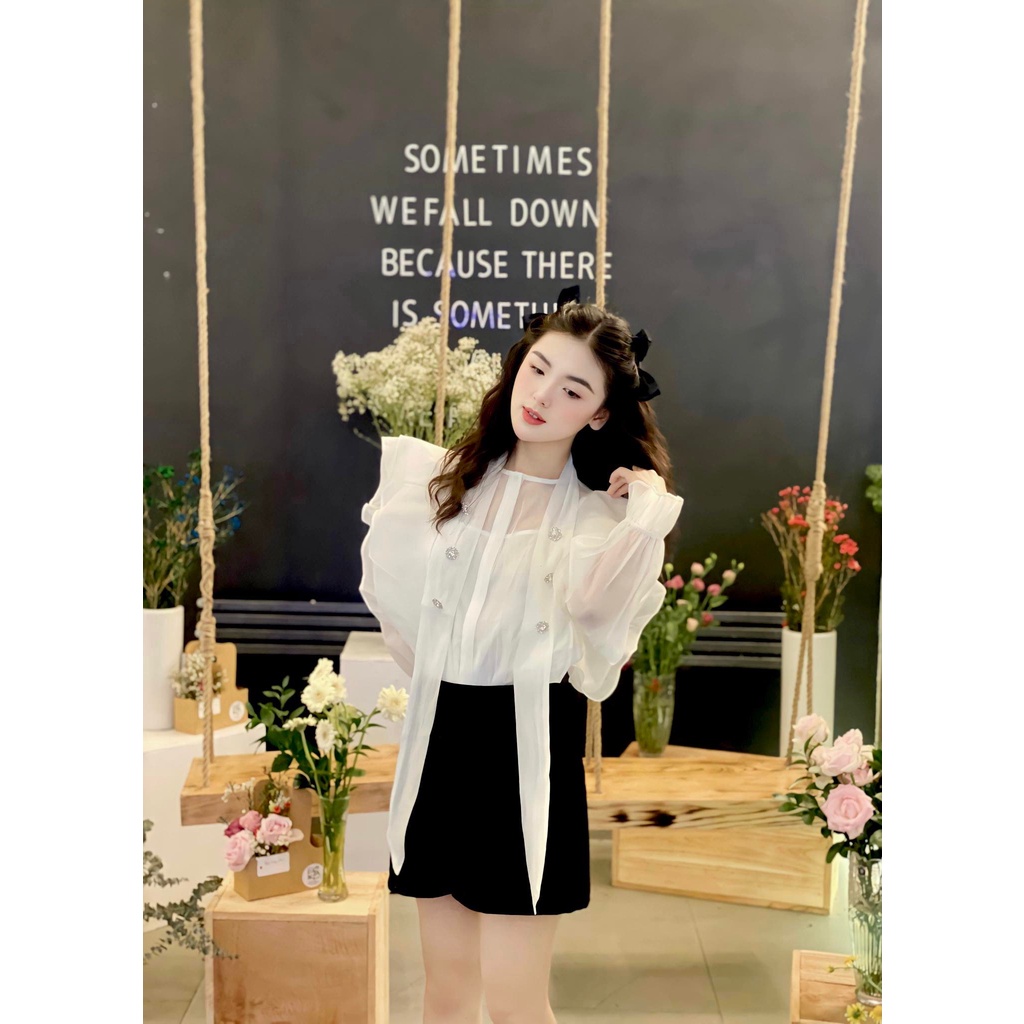 Áo sơ mi đính đá bèo siêu xinh cho nàng AMODA đi làm đi chơi đi tiệc siêu sang