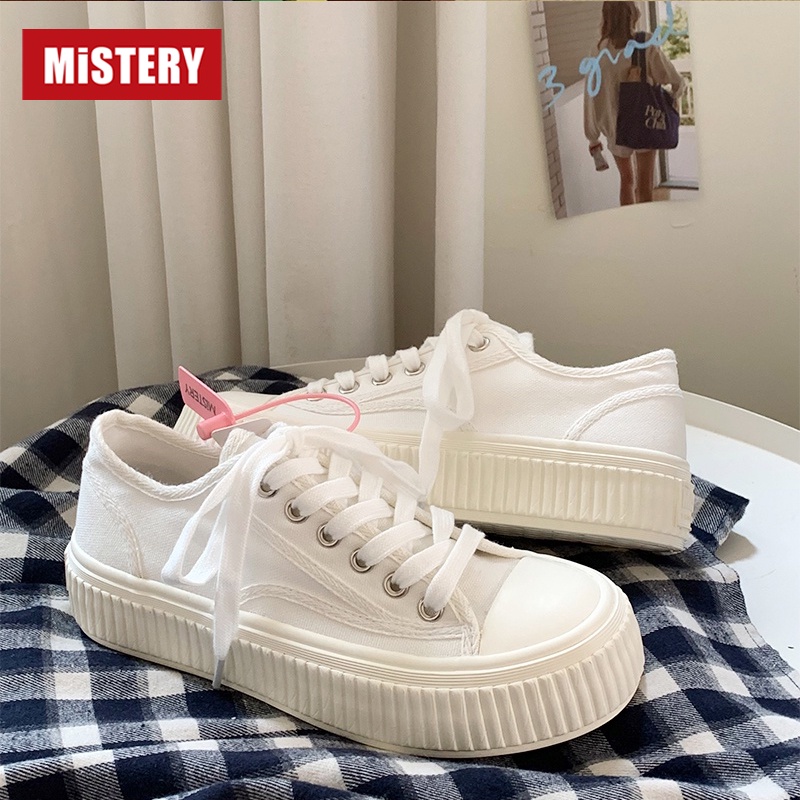 Mistery GiàY Thể Thao Nữ GiàY TrắNg Giày Bánh Quy Độ Dày 3 Cm MIS-804