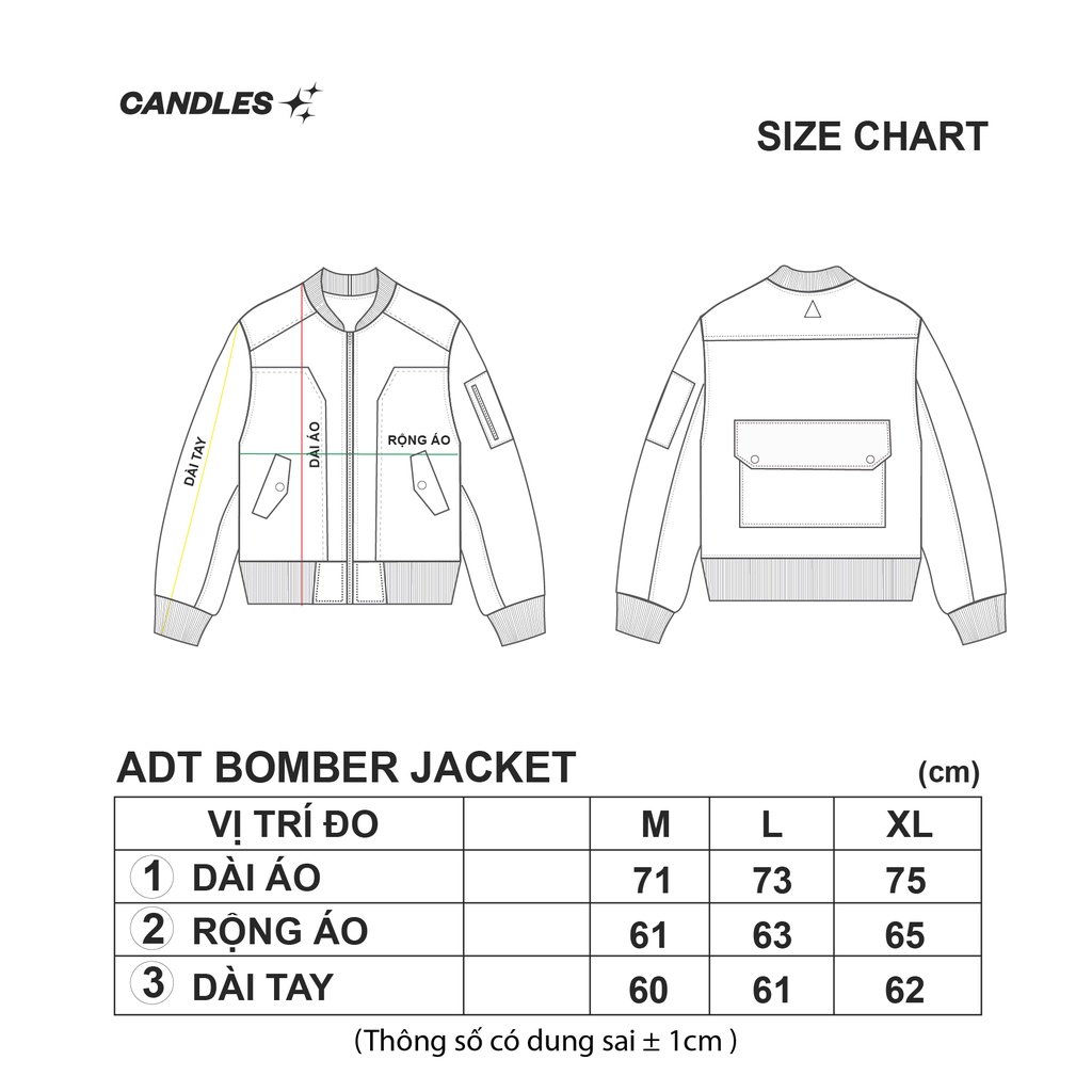 Áo khoác nam nữ form boxy CANDLES ADT UPPER BOMBER chất liệu pilot khóa kéo hai đầu chính hãng