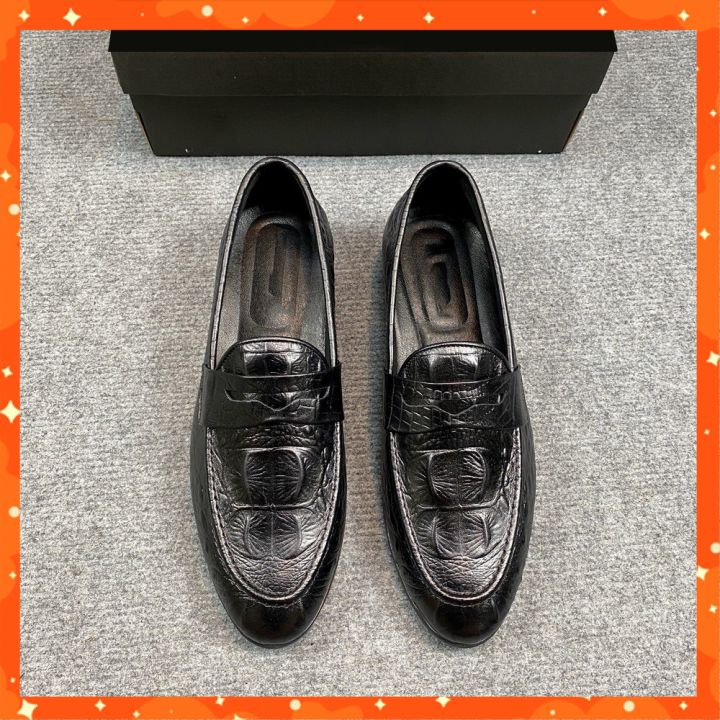 Giày Tây Lười Nam Da Bò In Vân Cá Sấu Kiểu Dáng Trẻ Trung Công Sở Phong Cách Sang Trọng, Lịch Lãm