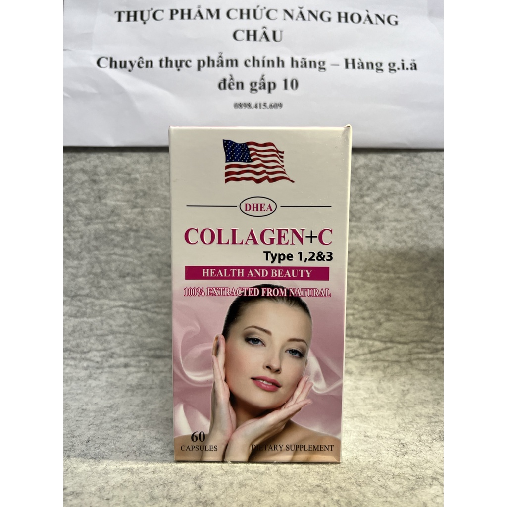 Viên uống COLLAGEN+C type 1,2&3 bổ sung collagen, vitamin e giúp chống lão hóa, cải thiện nếp nhăn - Hộp 60 viên