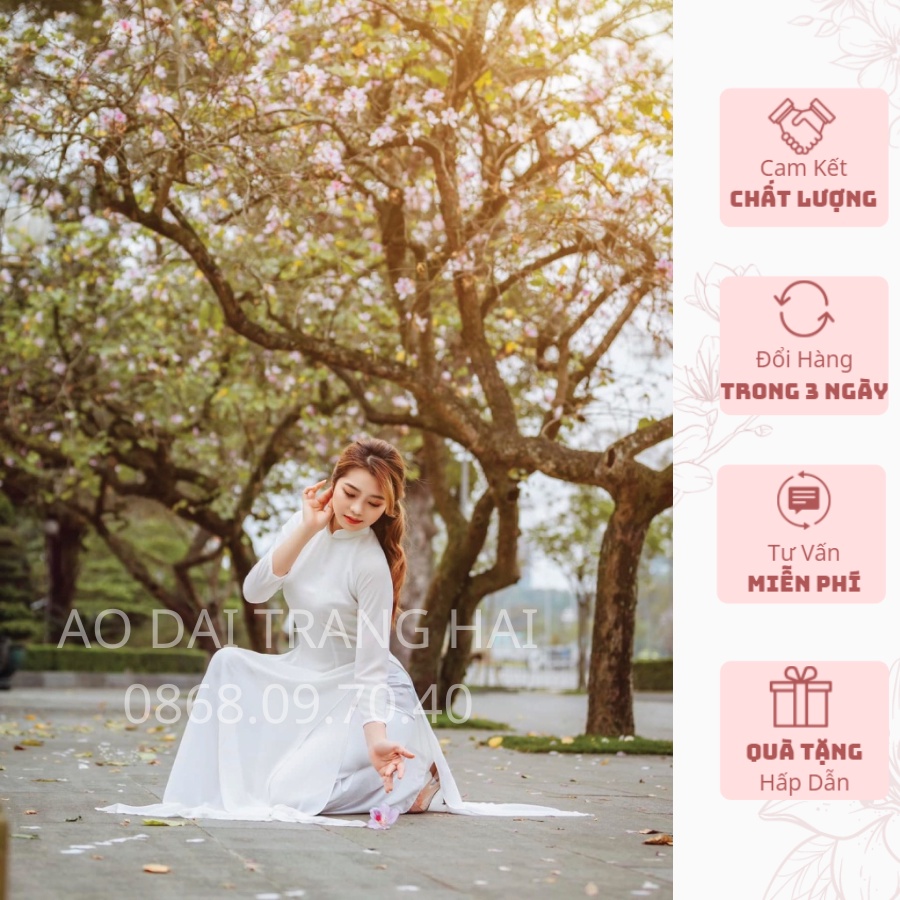 Áo dài trắng học sinh 4 tà chifon cổ truyền thống-Trang Hải