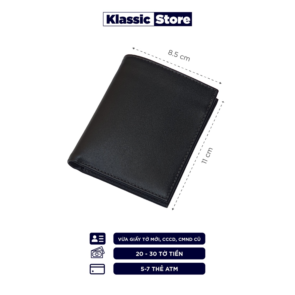 Ví Nam Da Bò Thật Nhỏ Gọn Dáng Đứng - Mini Classic - Có Khóa Kéo