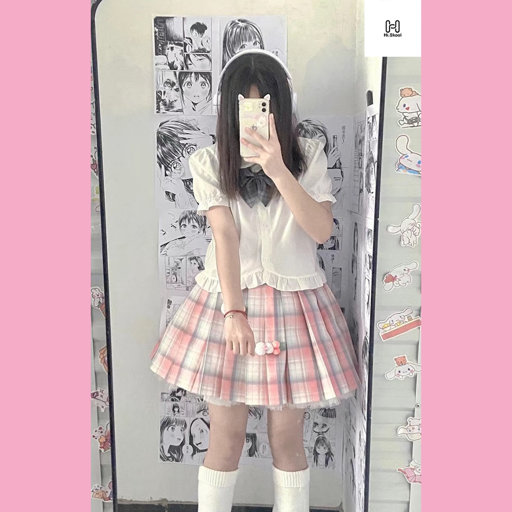 Áo sơ mi học sinh ngắn tay cổ bèo/ Áo trắng cài cúc dáng lửng tay bồng dễ thương H0155