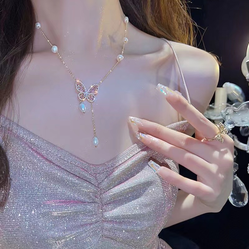 Dây Chuyền Mặt Hình Nơ Phối Ngọc Trai Sang Trọng Cho Nữ vòng cổ