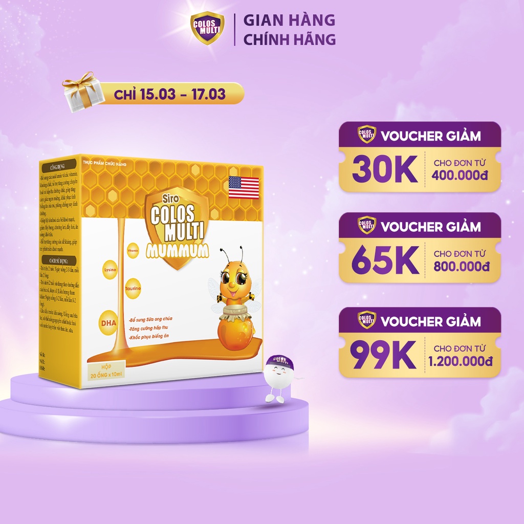 Siro Colosmulti MumMum hỗ trợ giúp trẻ ăn ngoan, tăng cường hấp thu hộp 20 ống x 10ml