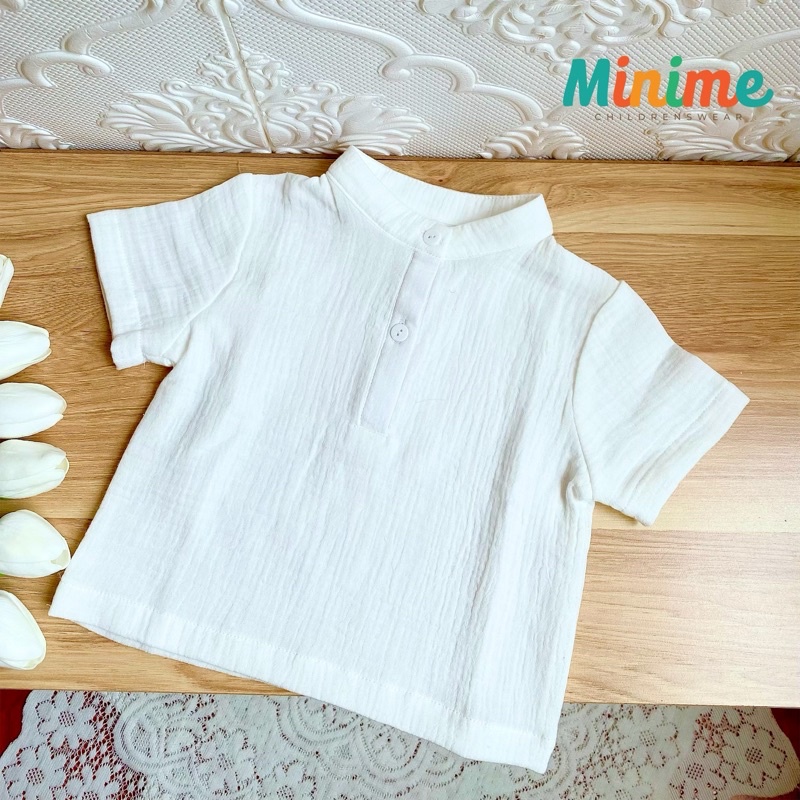 Áo sơmi cổ trụ bé trai