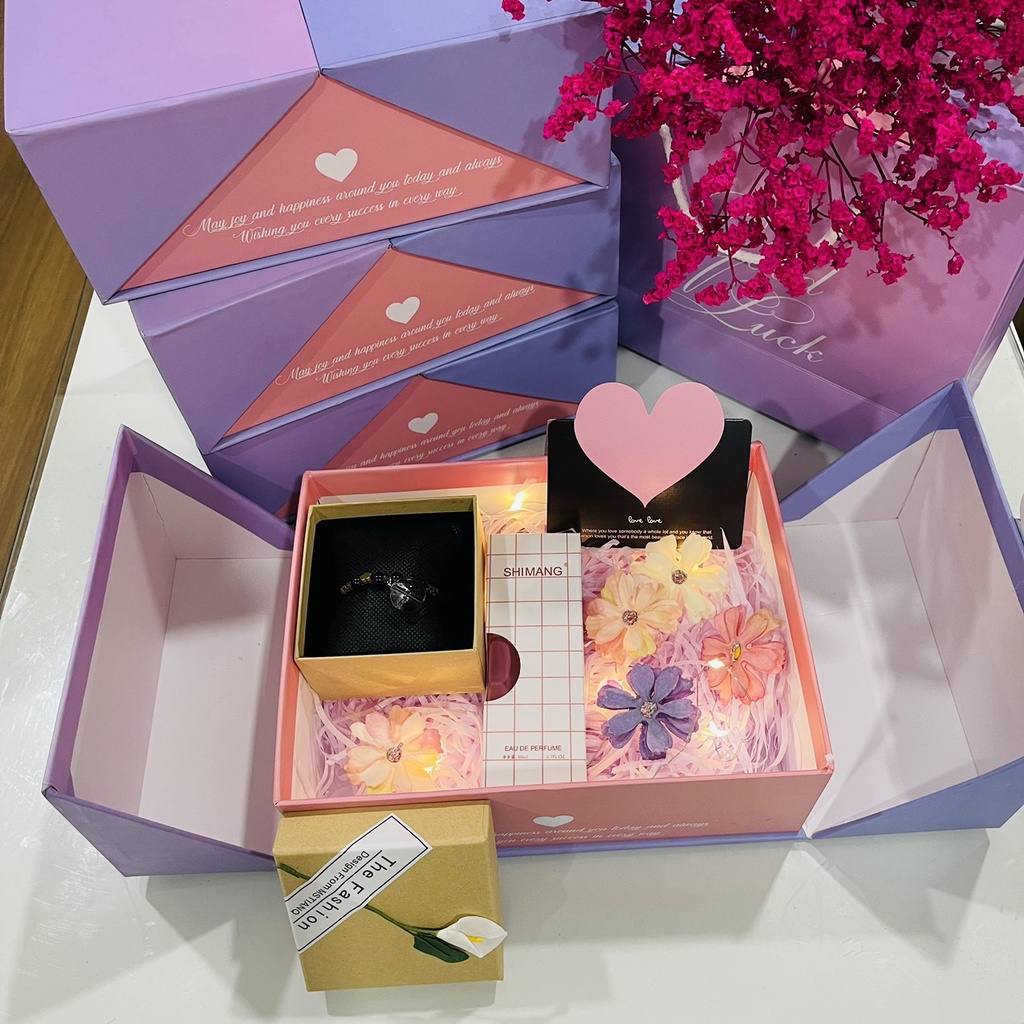Hình ảnh ( 23*17*9 cm)NEW–Combo hộp quà, tặng kèm thiệp tình yêu, Hộp quà Valentine, hộp quà tặng khóa tim sang trọng #5