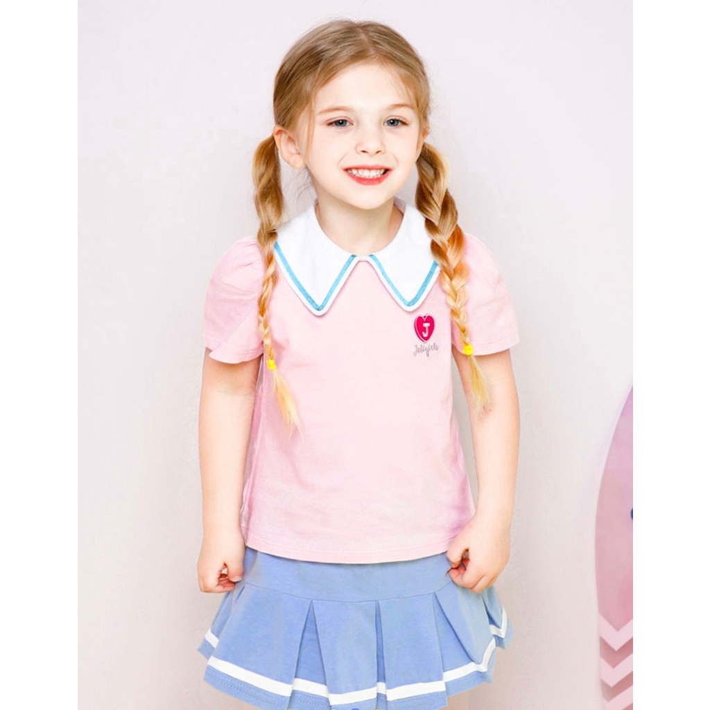 Bộ cotton bé gái Jellispoon áo hồng chân váy xanh chữ J BH2348 (11-33kg)