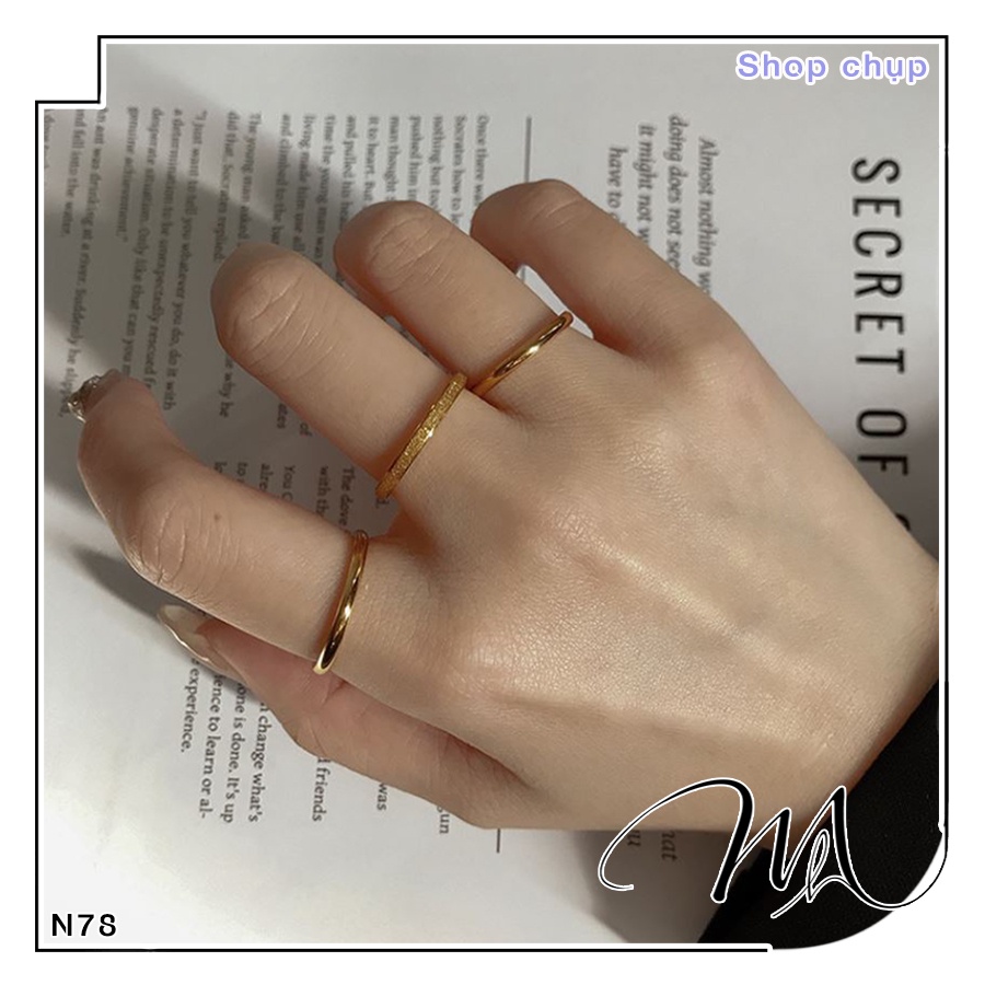 Set 3 nhẫn Titan trơn nam nữ không gỉ đơn giản phun cát 2mm - Măng’s House N78