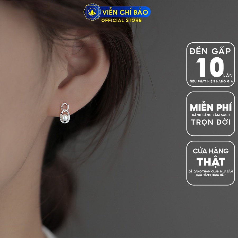 Bông tai bạc nữ trái châu cách điệu chất liệu bạc Ý 925 thời trang phụ kiện trang sức Viễn Chí Bảo B000577