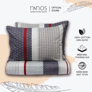 Bộ vỏ chăn chần bông và vỏ gối cotton Ninos, combo mền gối Hàn Quốc không xù lông thoáng mát