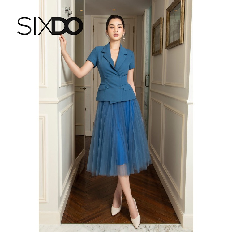 Áo vest nữ màu xanh cổ vịt thời trang SIXDO