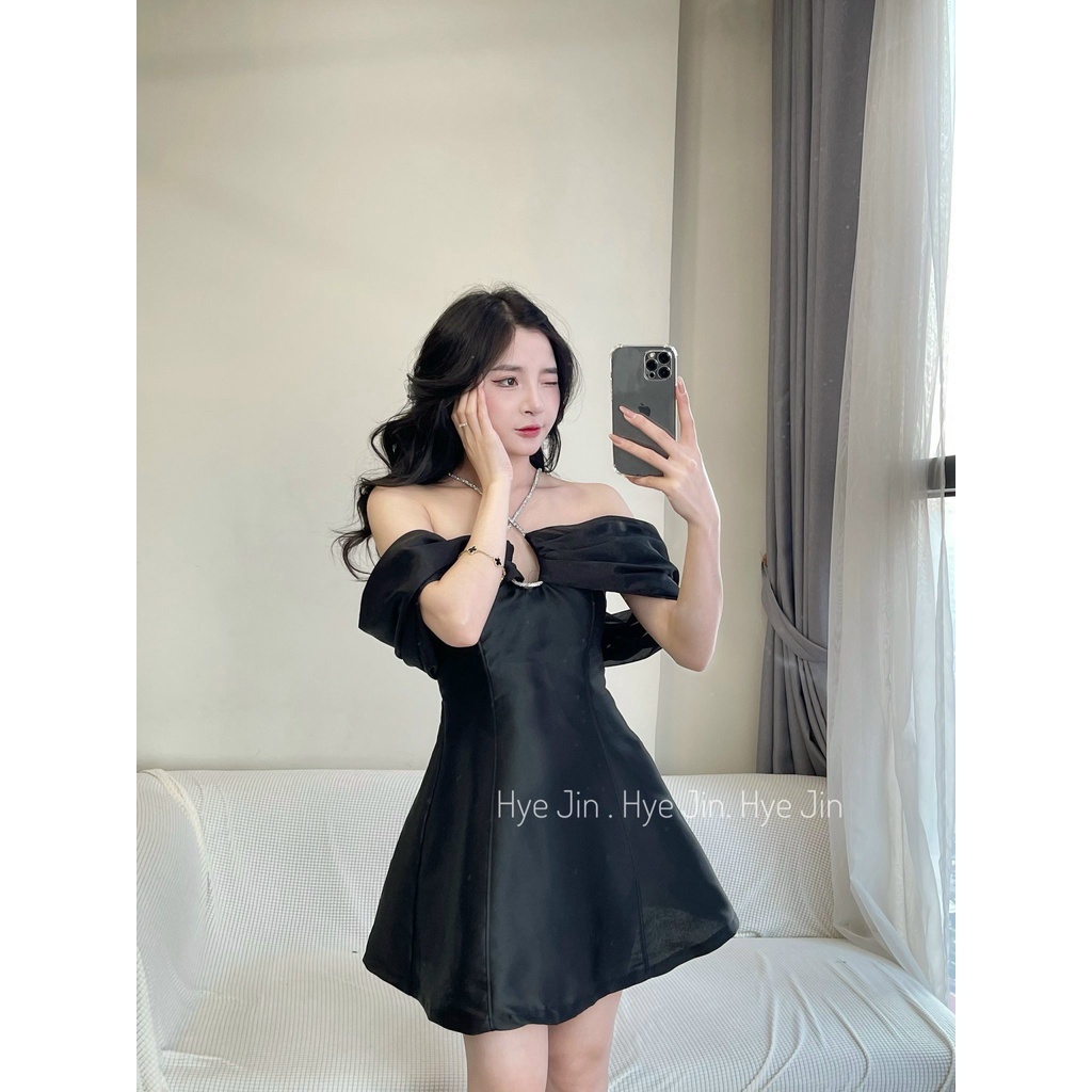 Váy ARIEL DRESS trễ vai dáng bồng xoè cổ dây kim tuyến by The Camellia Studio