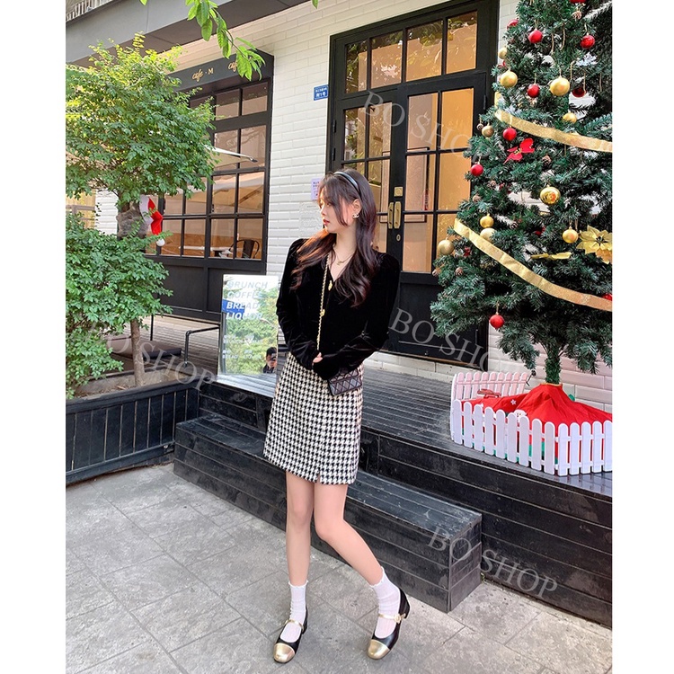 Giày búp bê nữ 3 cm mũi tròn mạ vàng kim gót vuông dây quai cài mạ mix hai màu sang trọng cá tính BO SHOP