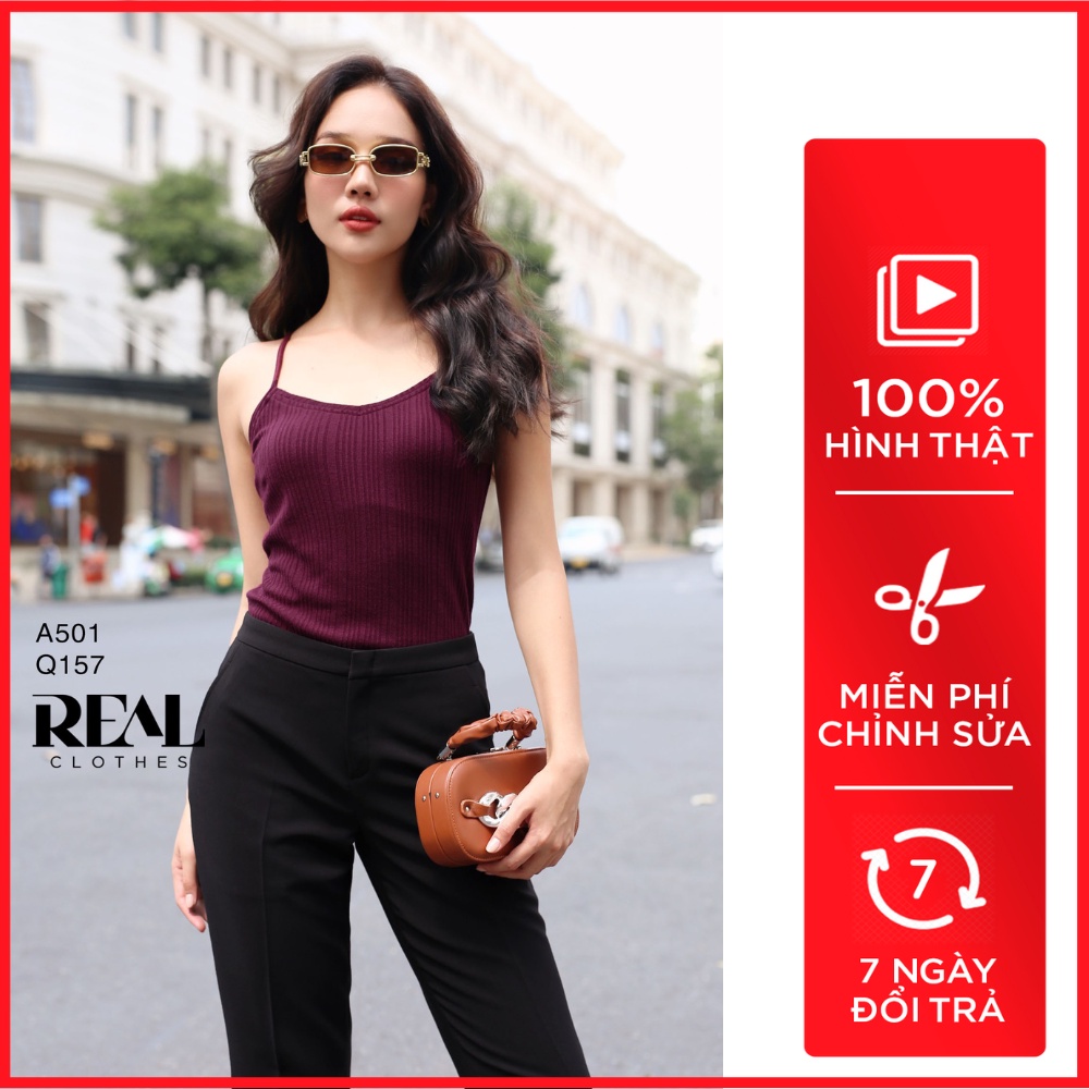 Áo 2 dây dệt kim đỏ tím_REAL