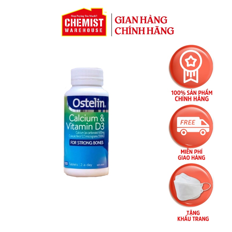 Viên uống bổ sung Canxi và Vitamin D3 cho mẹ bầu Ostelin Calcium & Vitamin D3 130 viên Úc
