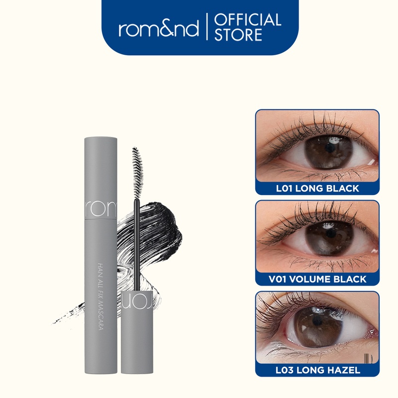 [Rom&nd] Mascara chuốt mi siêu dài và cong mi tự nhiên, chống trôi Hàn Quốc Romand Han All Fix Mascara - Han All Line 7g