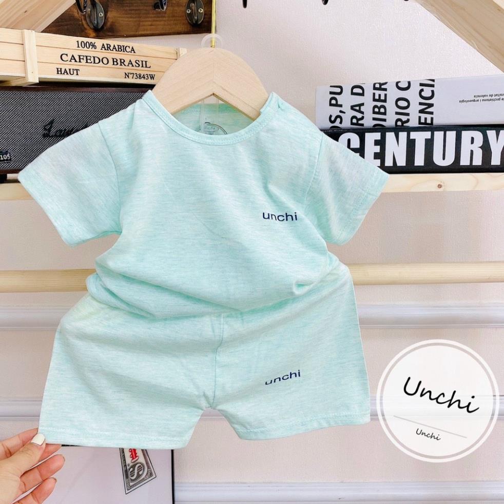 Bộ cộc tay Unchi - Uala RoGo chất cotton trơn Thông hơi basic cho bé trai bé gái