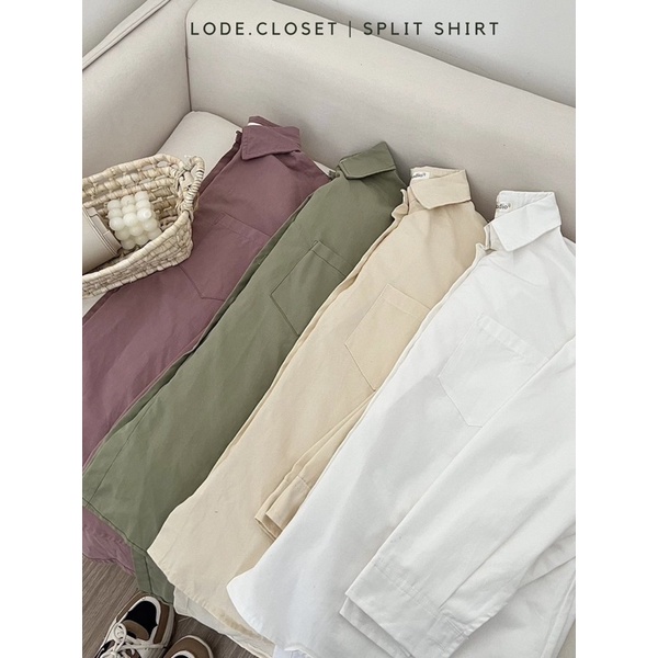Áo sơ mi form rộng với màu sắc nhẹ nhàng có điểm nhấn xẻ sau lưng | SPLIT SHIRT | LODE |