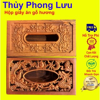 Hộp đựng giấy ăn vuông elai gỗ hương khảm hoa văn cao cấp