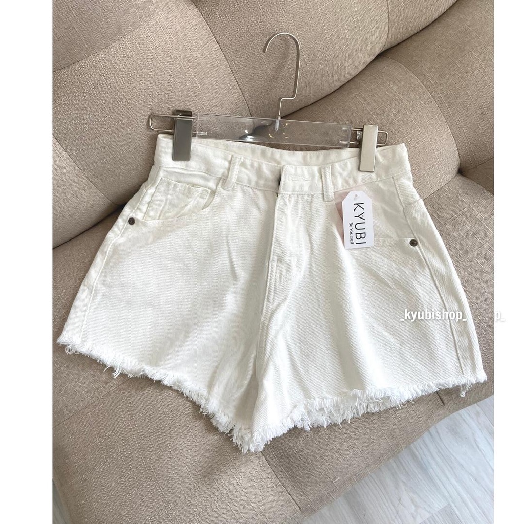 Quần short jean nữ trắng vải denim rách bền đẹp dễ phối đồ (Nhiều mẫu) - quần sọt lưng cao đi biển dã ngoại KYUBI SOJ21