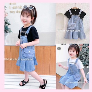 Size set váy yếm bò áo cotton kèm túi siêu xinh bé gái