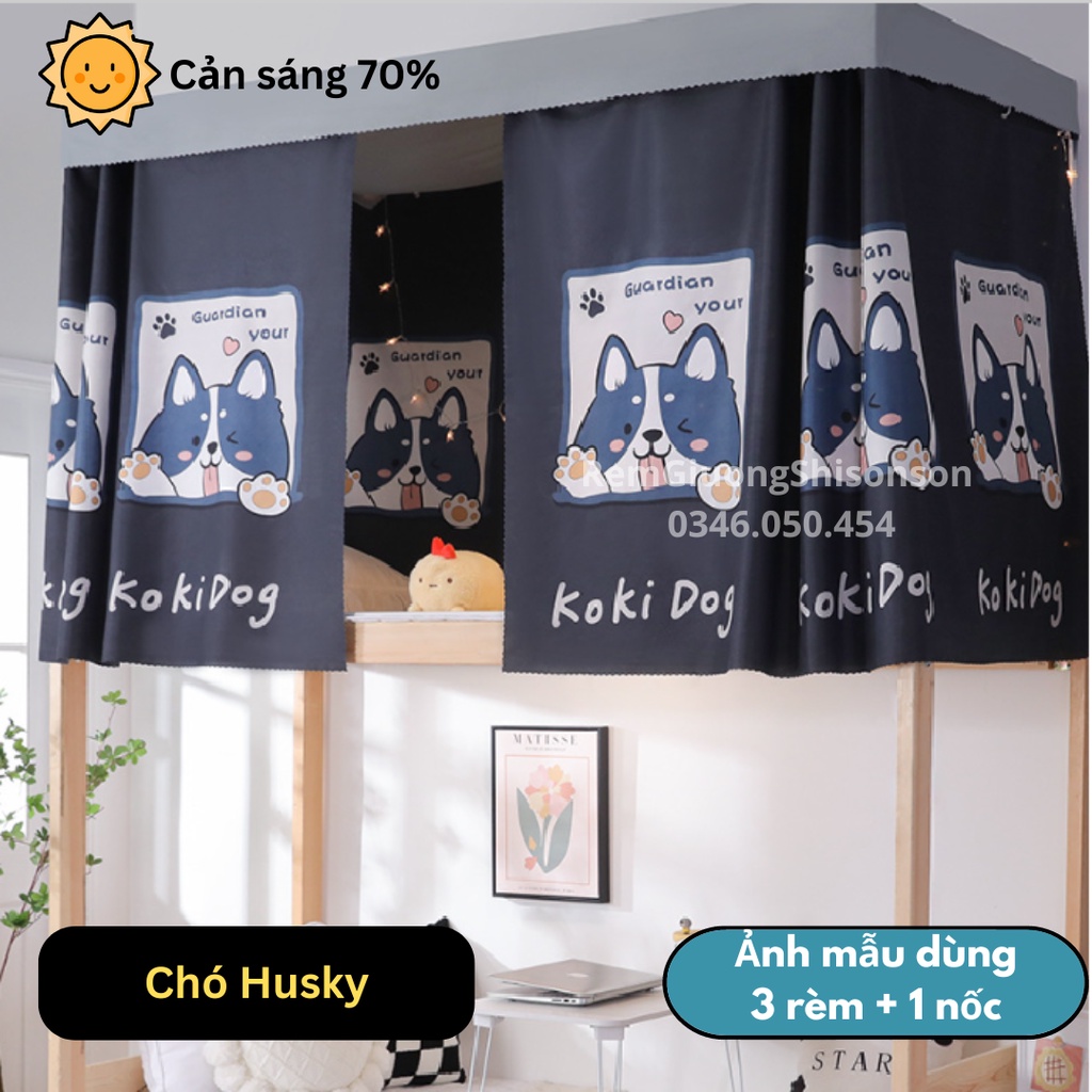 Rèm giường ký túc xá, rèm giường tầng mẫu Husky Ngáo Shisonson
