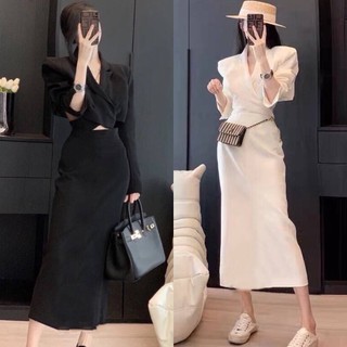 Set áo vest kèm chân váy midi