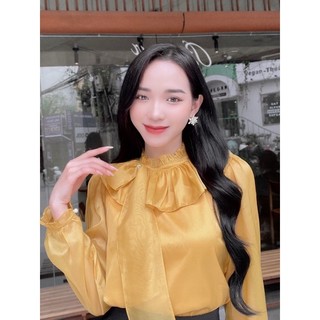 Áo sơ mi tơ bèo cổ ( ảnh thật + video)