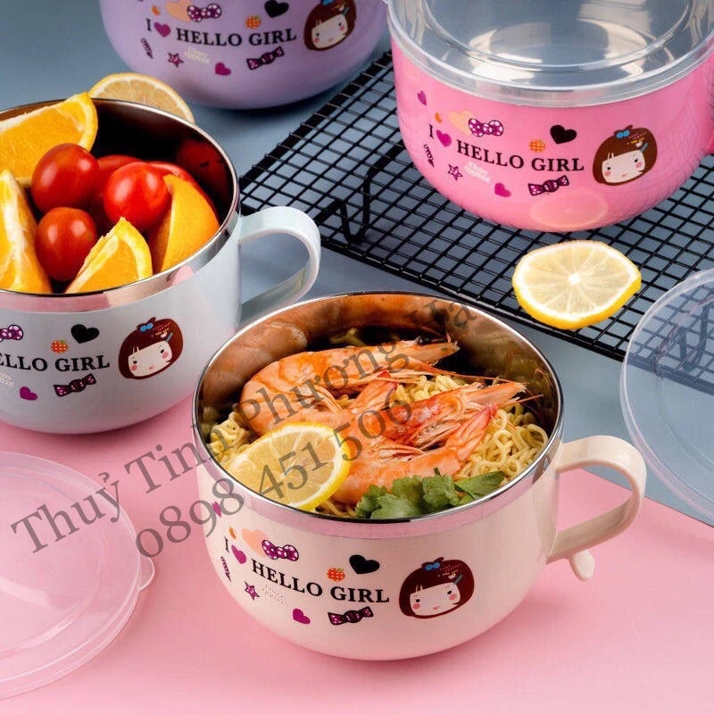 Tô mì có nắp đậy kèm muỗng đa năng, lõi inox 2 lớp cách nhiệt, có tay cầm gọn nhẹ, xinh xắn