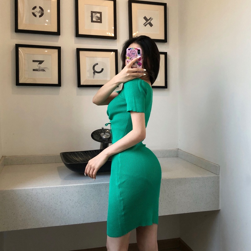Váy body Tay Ngắn Cổ Chữ V Màu Sắc Đơn Giản Quyến Rũ Dành Cho Nữ