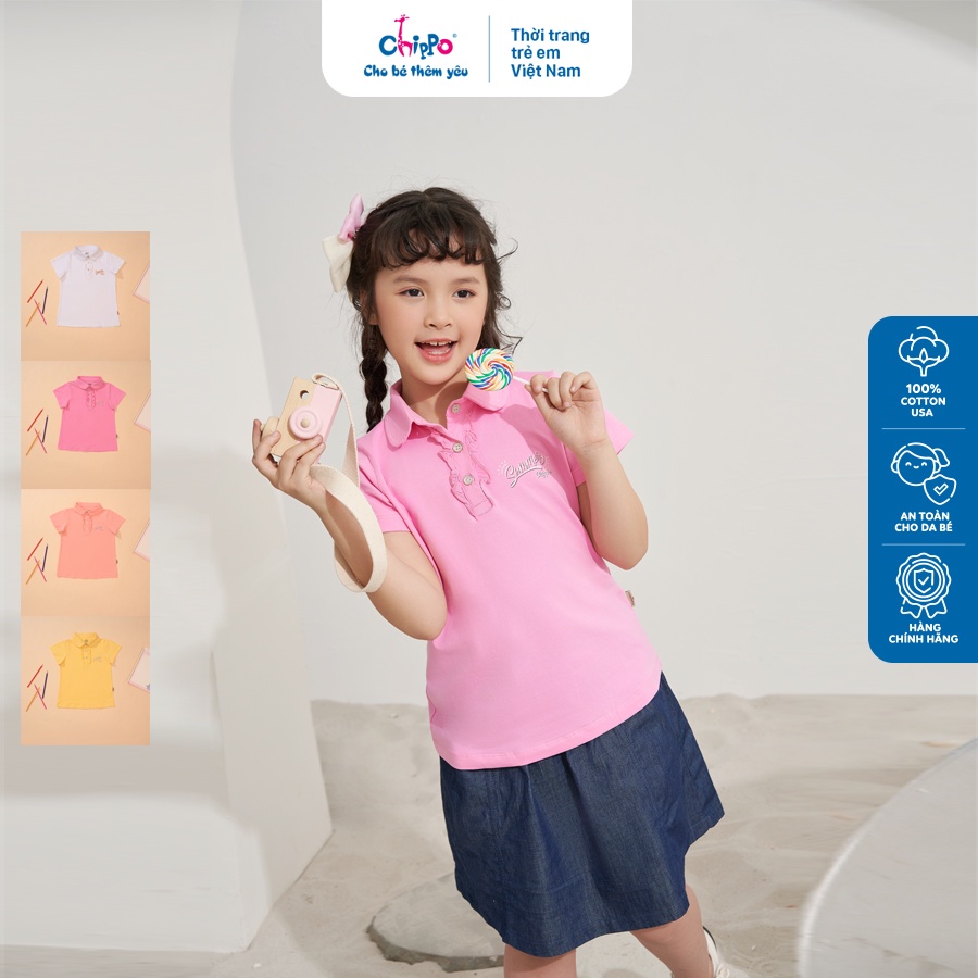 Áo Polo Chippo cho bé gái chất liệu 100% Cotton áo thun sơ mi đi học cho bé từ 7 đến 12 tuổi (24-42Kg)