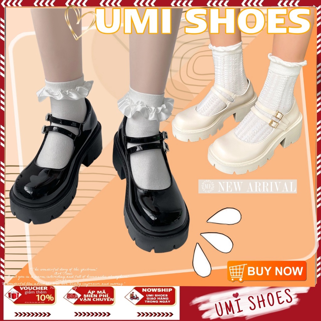 Giày LOLITA Mary HAITIM Nữ Da Bóng, Da Lì Xu Hướng Quai Cài Đế Cao 6cm cá tính năng động mới hot đẹp trend