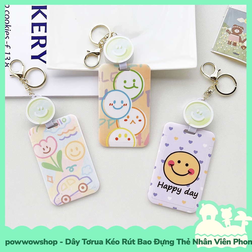 [Sẵn VN - Hỏa Tốc] Tơrua Dây Kéo Rút Bao Đựng Thẻ Nhân Viên Nhựa PC Phong Cách Smile Face
