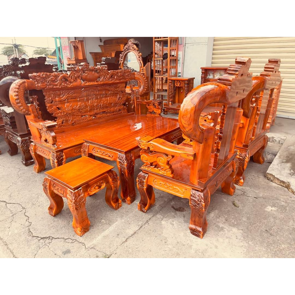 Bộ Salon Rồng tay 12 gỗ Tràm 6 món bát tiên -Bộ bàn ghế phòng khách (FREESHIP 60 KM )