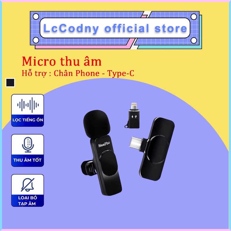 【Hot Sale】Mic thu âm cài áo K8 dùng cho điện thoại hỗ trợ 2 chân type C kèm jack chuyển light-ning để kết nối line có 1