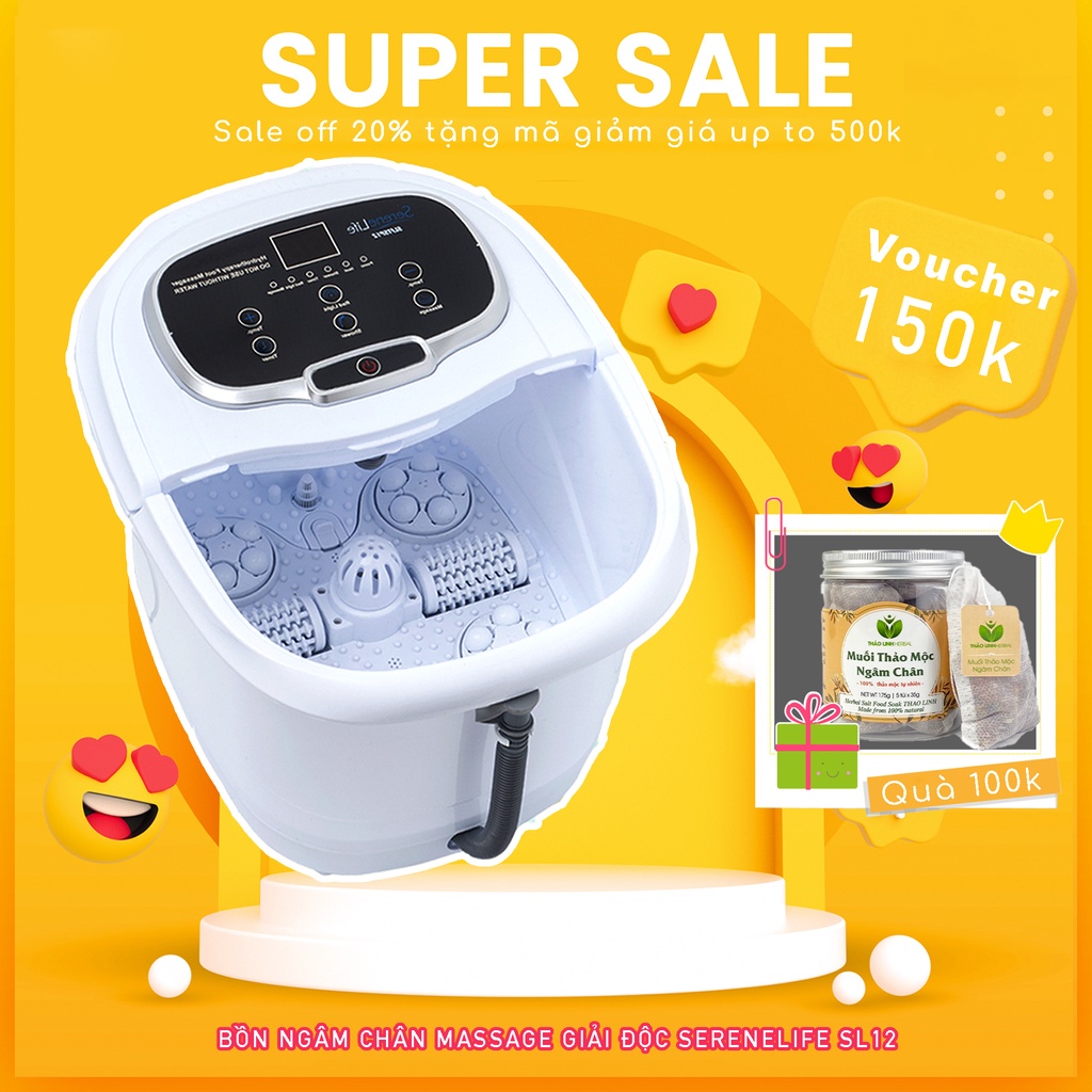 Bồn ngâm chân massage tự động Serenelife SL12 HTBeauty, mát xa rung thủy nhiệt trị liệu với 6 con lăn massage tự động