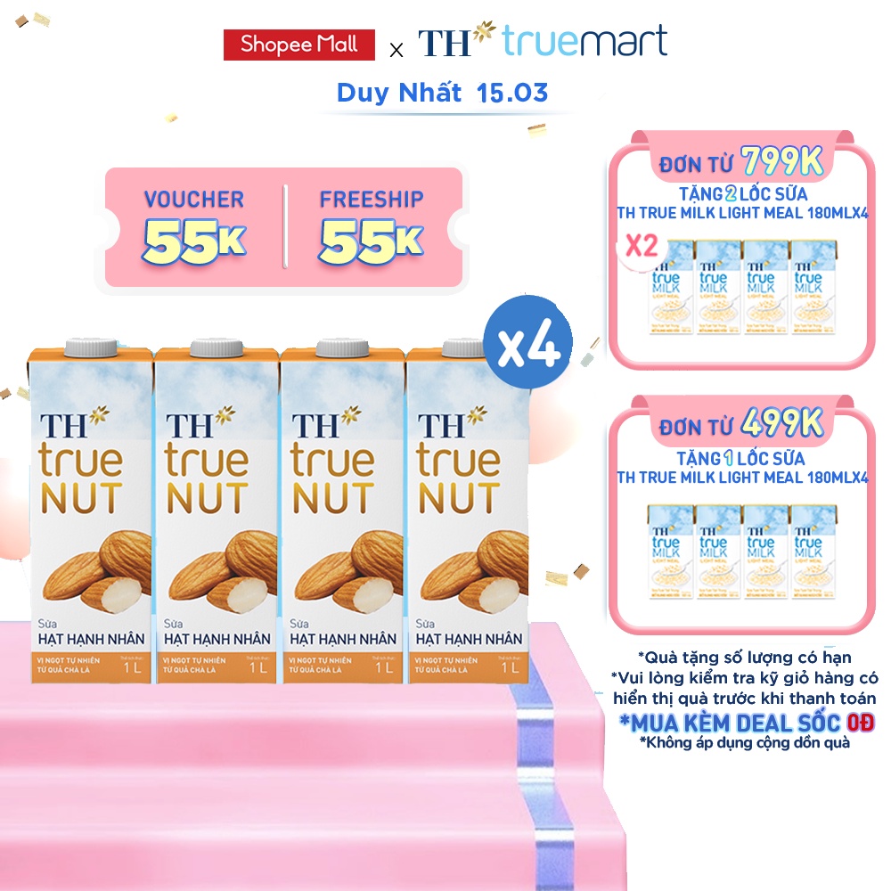 Combo 4 Hộp sữa hạt hạnh nhân TH True Nut 1L (1L x 4)