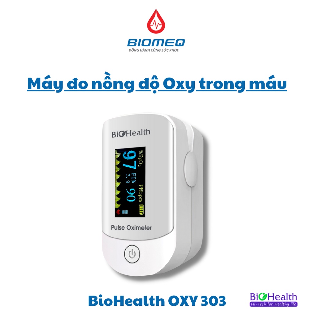 Máy đo nồng độ oxy trong máu SPO2 Biohealth OXY 303 thời gian đo nhanh chính xác, KHÔNG gây đau khi đo
