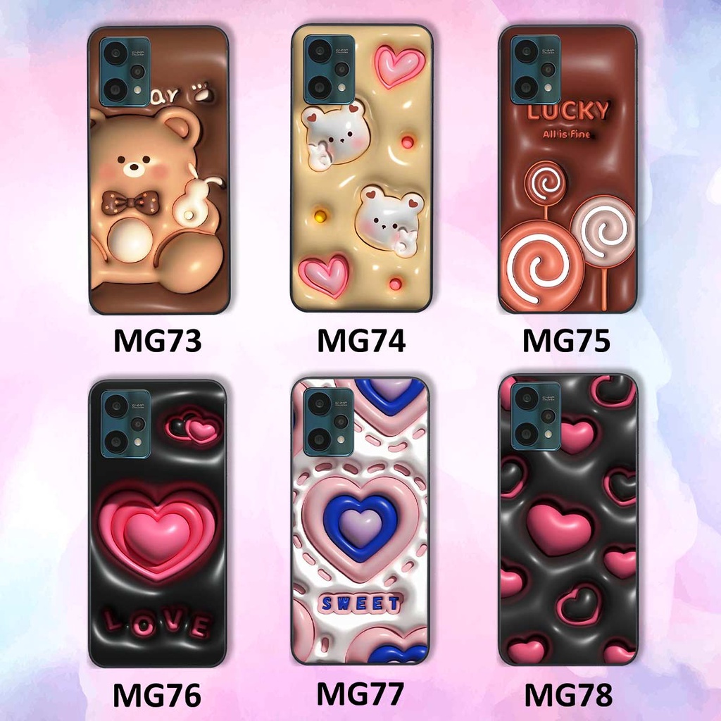 Ốp lưng Realme Realme 9 4G / 9i / 9 Pro / 9 Pro+ 5G hình in 3D gấu nâu cute, trái tim kẹo dễ thương, rẻ bền đẹp