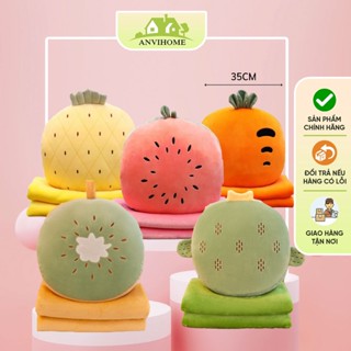  Gấu Bông hoa quả tròn kèm chăn -  ANVIHOME Chăn gối trái cây dưa hấu dâu kiwi xương rồng và dứa 