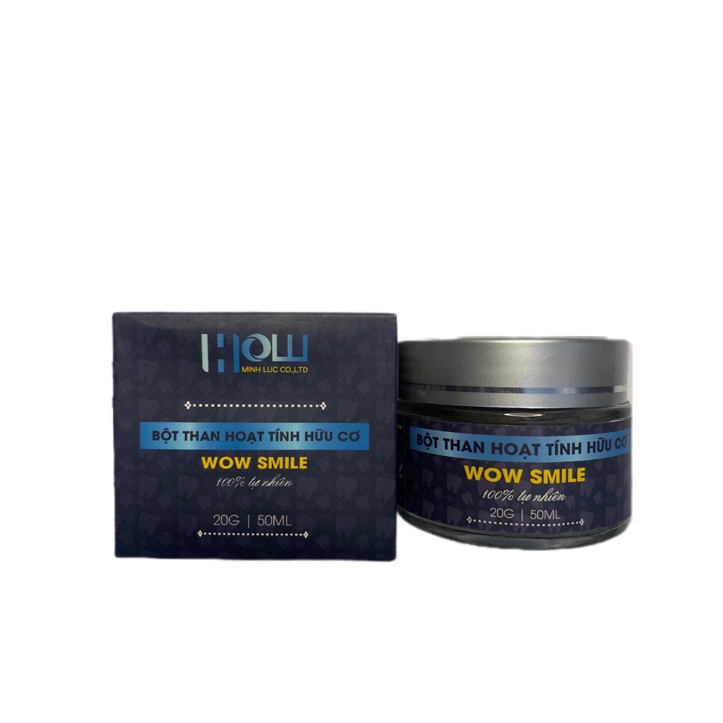 Combo 2 hộp Bột Than Hoạt Tính hữu cơ Wow Smile 120g| Trắng răng và ngăn mảng