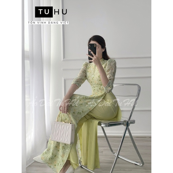 ÁO DÀI HOA NHÍ TRUYỀN THỐNG 4 TÀ TAY LỠ TRẺ TRUNG
