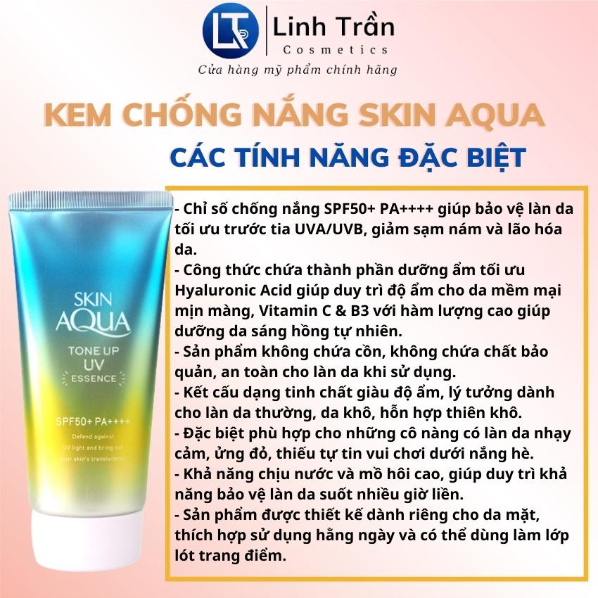 Kem chống nắng Skin Aqua, tím xanh nắp vàng cho da dầu mụn da khô nhạy cảm nâng tông kiềm dầu nội địa Nhật