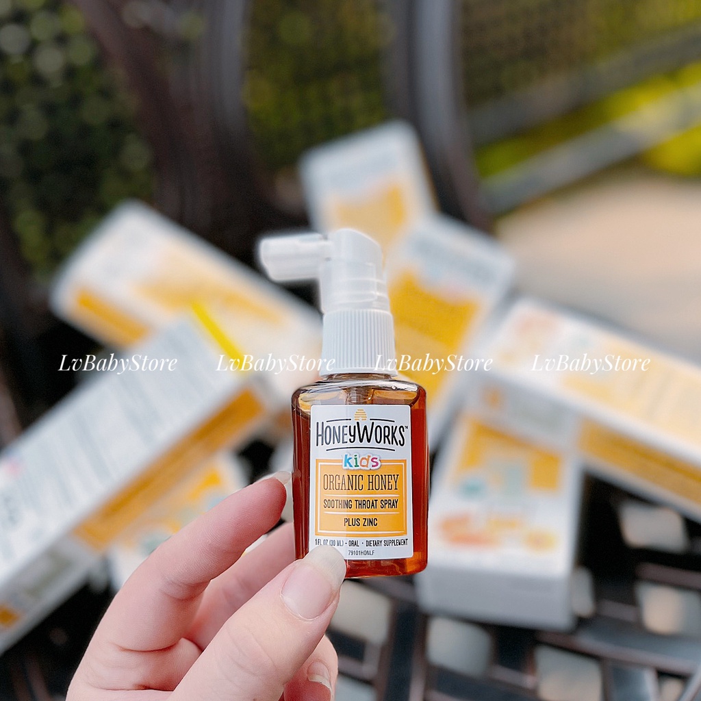 Xịt keo ong chứa kẽm HoneyWorks Kids Organic Honey cho bé trên 1 tuổi 30ml