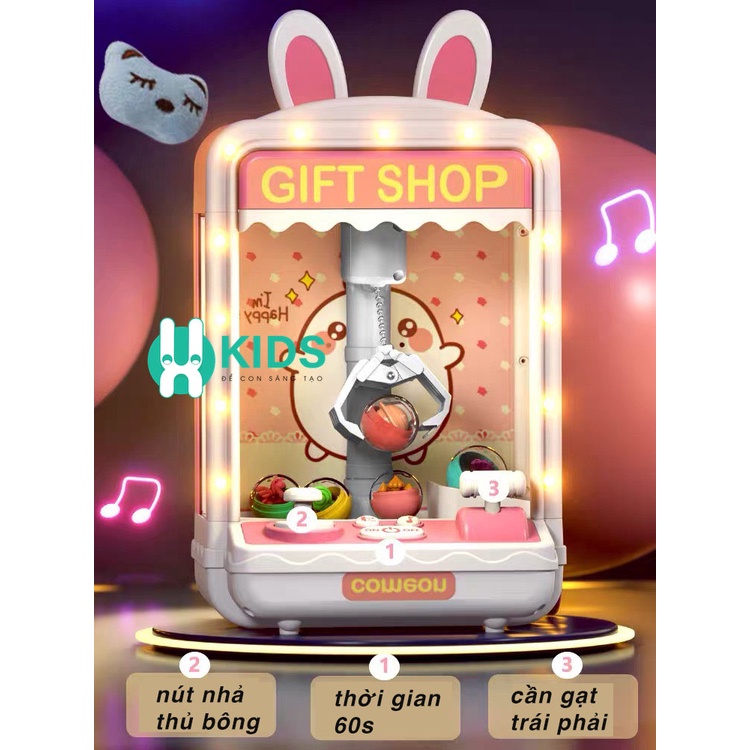 Đồ chơi máy gắp gấu bông cỡ lớn phiên bản mới có đèn LED nhạc vui nhộn, đếm thời gian kèm sẵn 10 thú bông 10 bóng cho bé