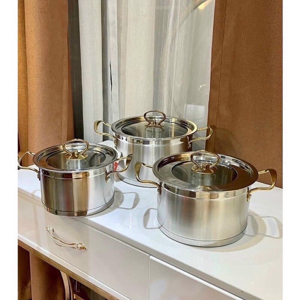 Bộ Nồi 3 Món Inox 304 Cao Cấp MISU LOUIS 18CM-20CM-22CM Chính Hãng, Đáy Liền Nguyên Khối 3 Đáy, tay cầm cách nhiệt an to